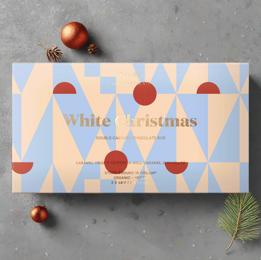 Goodio Double Chocolate bar 'White Christmas'. Vegan, gluten-free, dairy-free, gift.