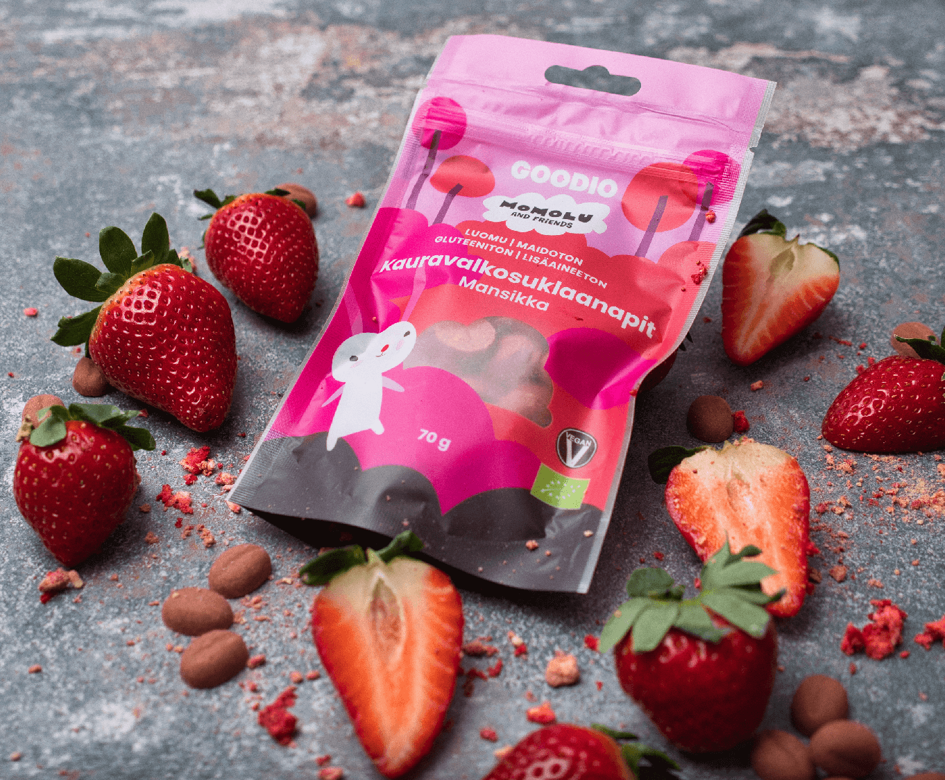 Goodio X Momolu Strawberry White Oat Chocolate beans