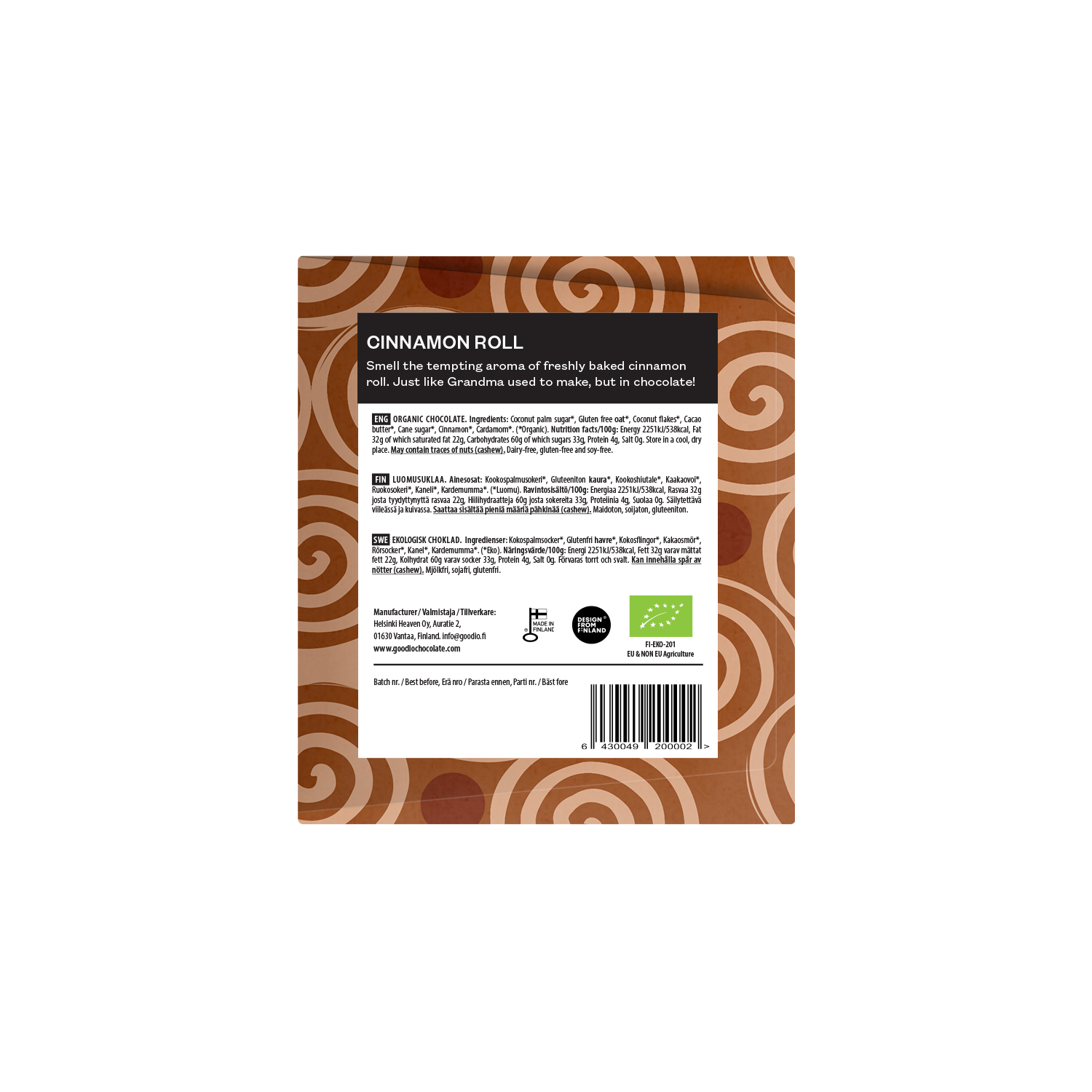 Cinnamon Roll Organic Chocolate